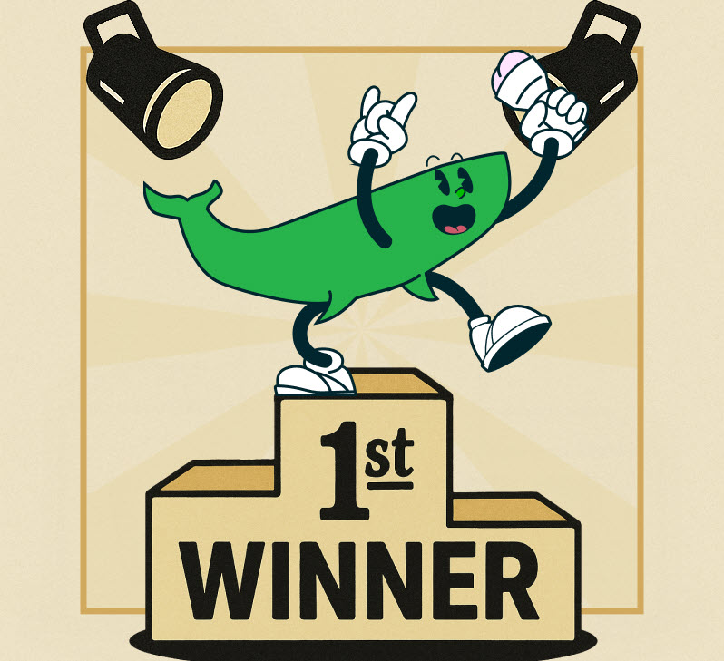 Podium with the CrakRevenue whale on the first place step