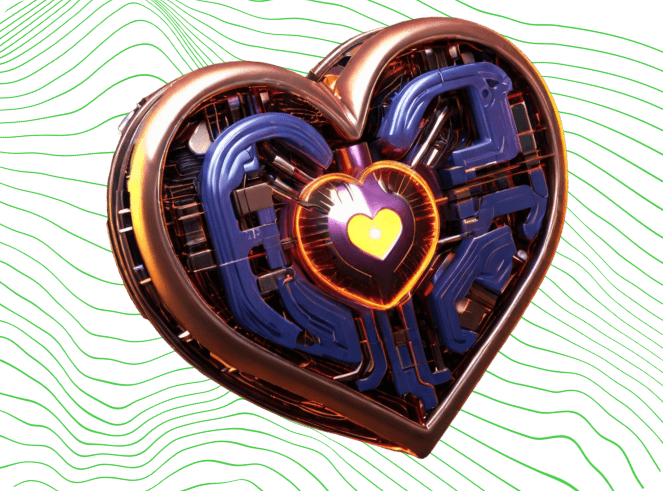AI heart icon with wavy background